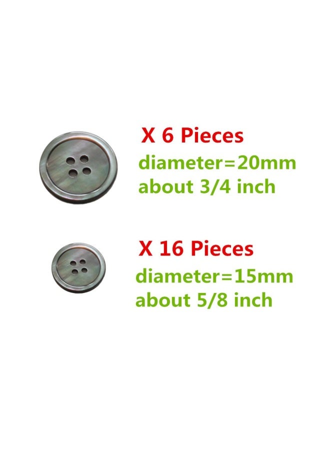 22 Pieces Natural Black Mother Of Pearl Blazer Buttons Suit Buttons Set 20Mm 15Mm Genuine Black Mop Buttons Bulk For Men Black Mop - Image 2