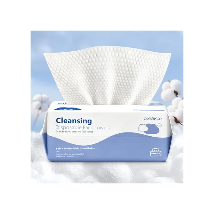 Face Towels, Disposable Face Towels 100 Count, Biodegradable Ultra Soft & Thick Facial Towels for Sensitive Skin, Lint-Free Makeup Remover Dry Wipes, Multi-Purpose Cleansing Towelettes for Face Wipes
