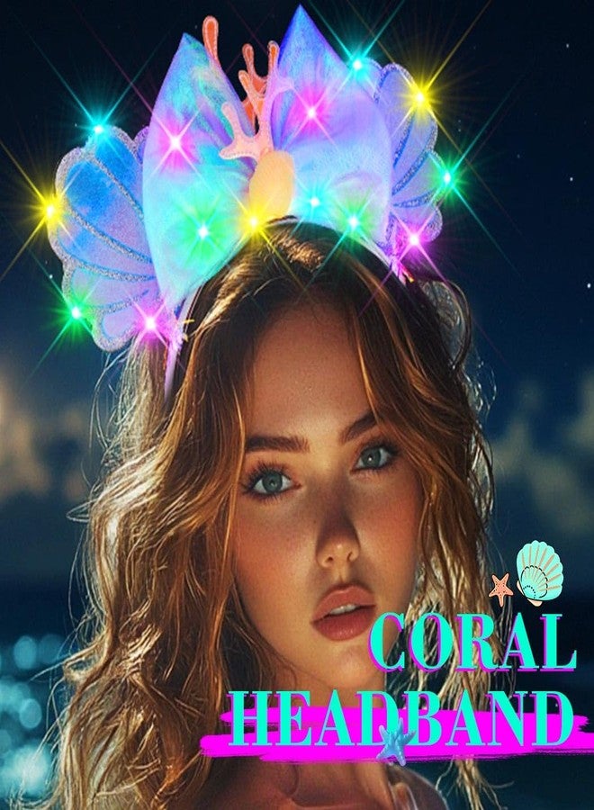 TWINKLEDE Light Up Mermaid Mouse Ear Headband Sparkly Princess Bow Hair Accessories for Women - Image 4