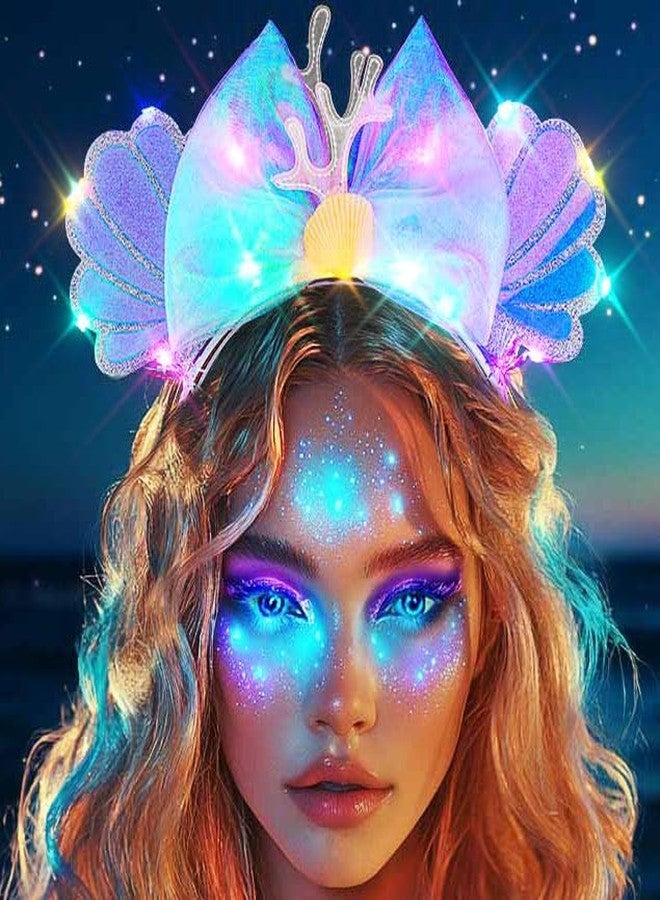TWINKLEDE Light Up Mermaid Mouse Ear Headband Sparkly Princess Bow Hair Accessories for Women - Image 2