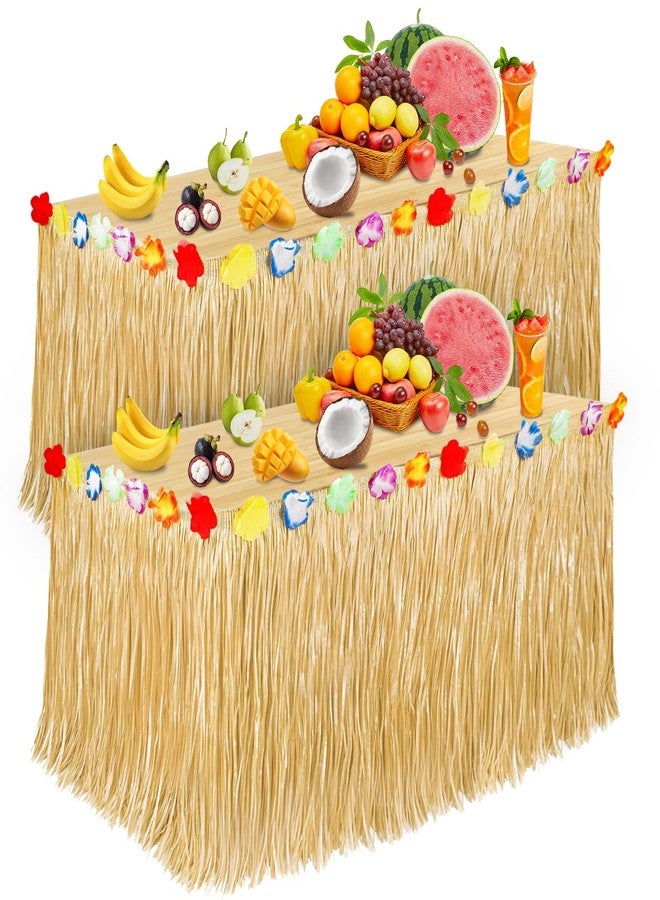 Pirekul Luau Party Decorations, 2PCS Grass Table Skirt for Tropical Hawaiian Party Decorations, Flower 53.2'' x 29.5'' Hawaiian Luau Party Favors & Aloha Summer Beach Themed Party Decorations Suppplies - Image 1