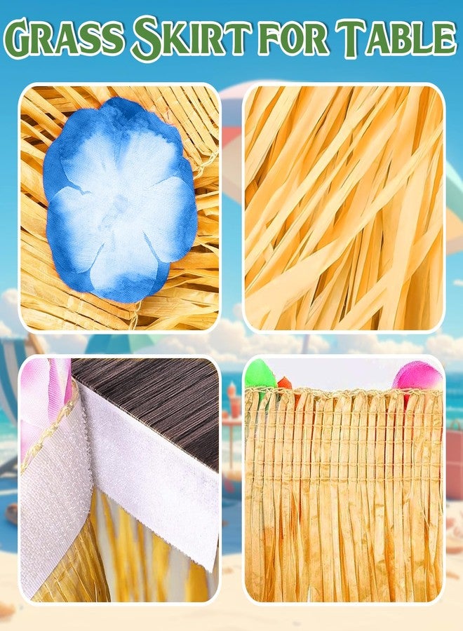 Pirekul Luau Party Decorations, 2PCS Grass Table Skirt for Tropical Hawaiian Party Decorations, Flower 53.2'' x 29.5'' Hawaiian Luau Party Favors & Aloha Summer Beach Themed Party Decorations Suppplies - Image 3