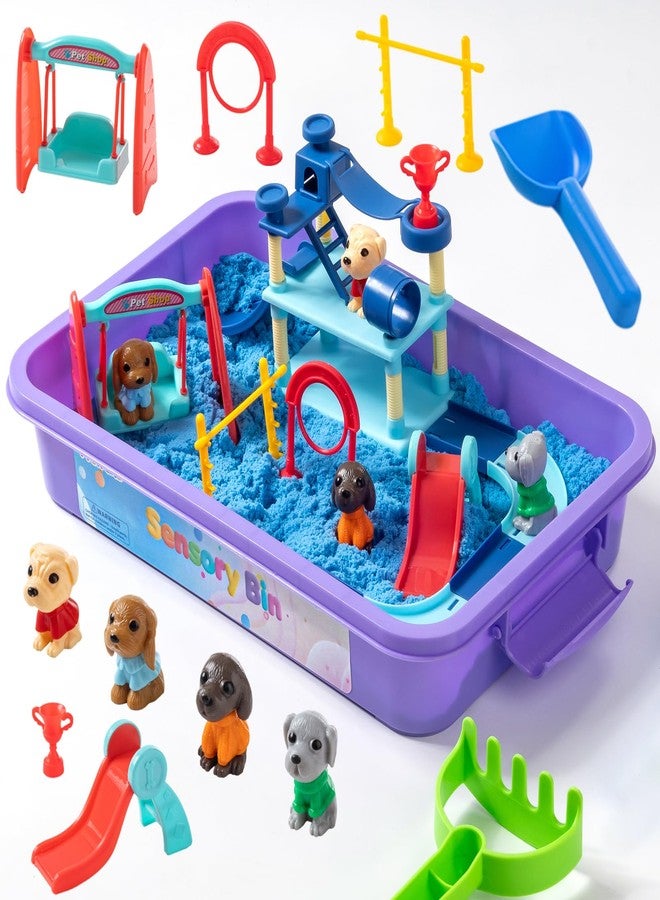 PreTrans Pet Track Set, Pet Sensory Bin for Kids, All-in-One Animal Sensory Sand Kit with Dog Playset & Tools - Image 1