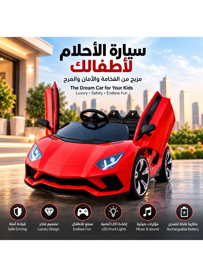 StarKids 12V Dual Motor Kids Ride-On Electric Sports Car - Premium supercar-inspired design with realistic interior and exterior details, full parental remote control, long-lasting rechargeable battery, front and rear LED lights - Image 2