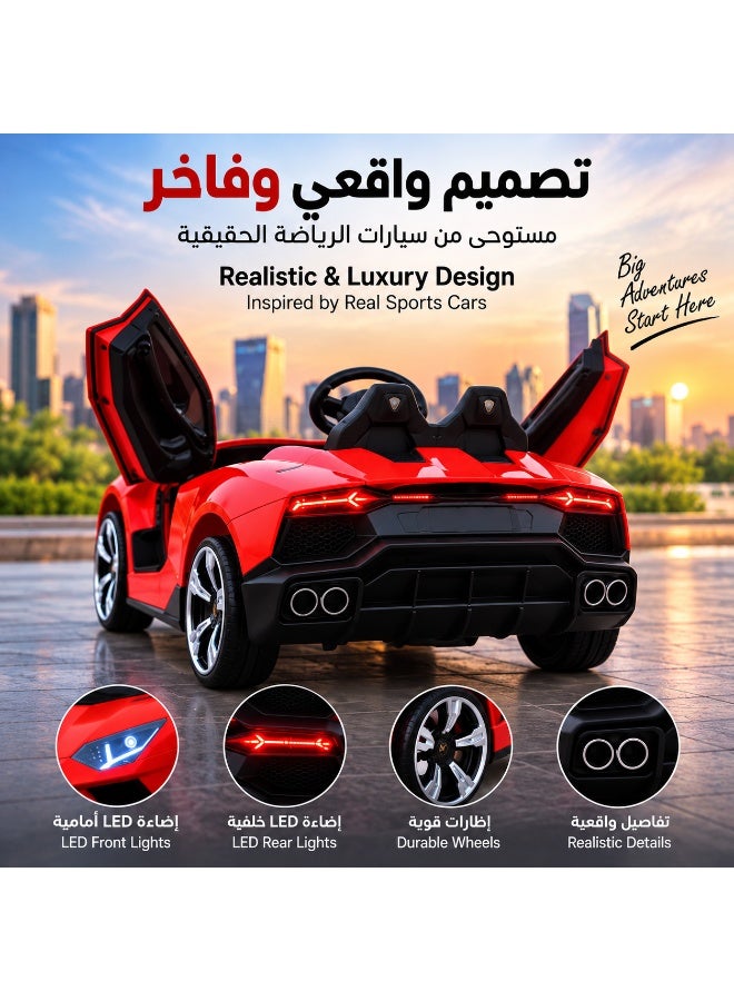 StarKids 12V Dual Motor Kids Ride-On Electric Sports Car - Premium supercar-inspired design with realistic interior and exterior details, full parental remote control, long-lasting rechargeable battery, front and rear LED lights - Image 3