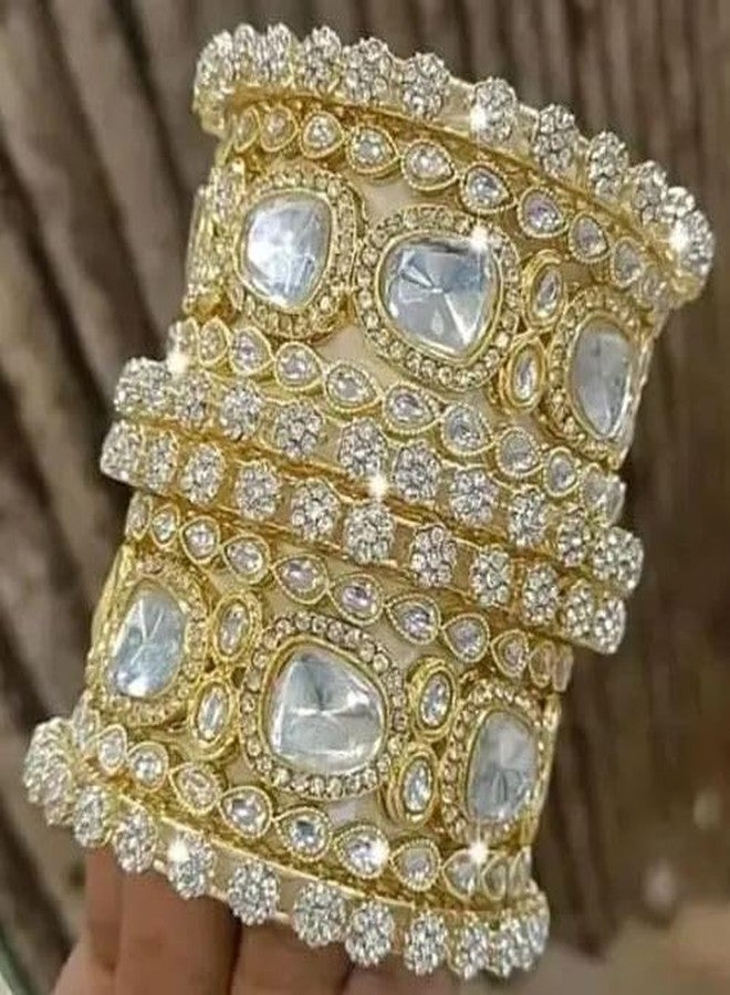 BANGLESKART طقم أساور كادا مكون من قطعتين للنساء والفتيات، طقم أساور معدنية، طقم مجوهرات للنساء والفتيات (أبيض + ذهبي، 2.6) - Image 2