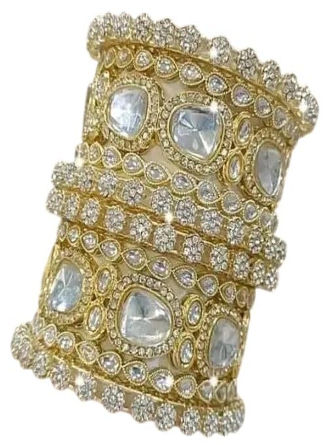 BANGLESKART طقم أساور كادا مكون من قطعتين للنساء والفتيات، طقم أساور معدنية، طقم مجوهرات للنساء والفتيات (أبيض + ذهبي، 2.6) - Image 4