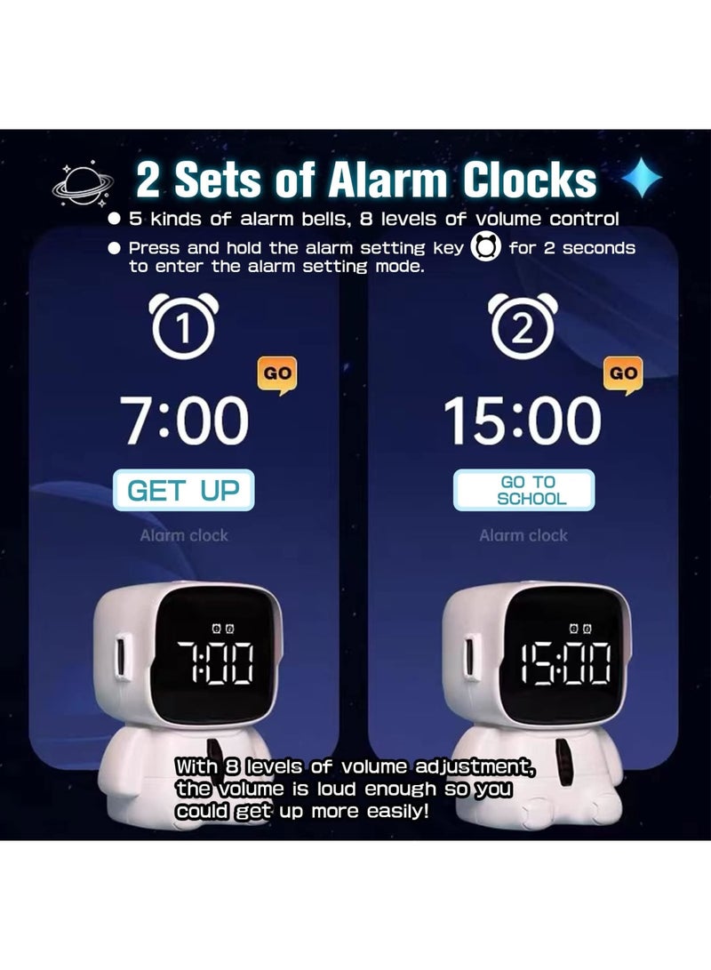 SYOSI Kids Digital Alarm Clock, UBC RechargeableLED Electronic Clock, 8 Levels of Volume Adjustment, 12/24H 5 Ringtones, Countdown Timer, Birthday Present for Kids, Teens, Girls(Astronaut) - Image 2