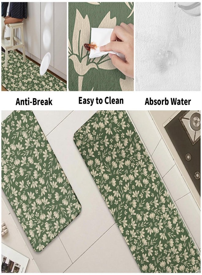 Aytipun Spring Sage Green Kitchen Rugs for Floor Set of 2 Vintage Flower Old Style Cute Cream Floral Decorative Kitchen Mats Non Slip Rustic Farmhouse Kitchen Decor Runner Rugs, 17x47 inch and 17x30 inch - Image 5