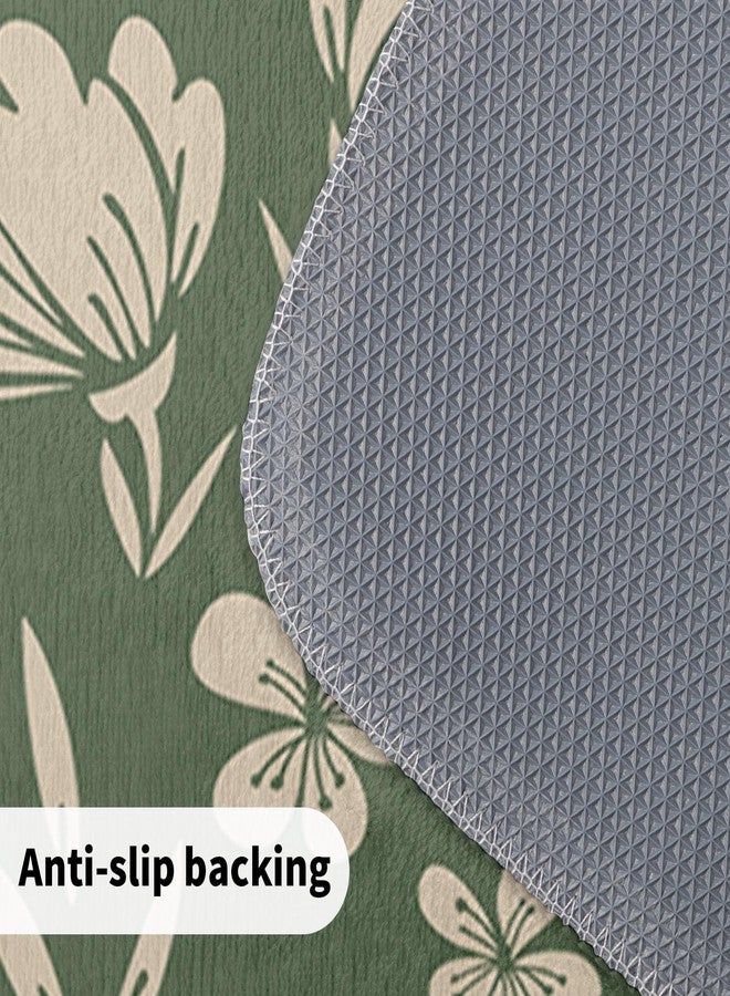 Aytipun Spring Sage Green Kitchen Rugs for Floor Set of 2 Vintage Flower Old Style Cute Cream Floral Decorative Kitchen Mats Non Slip Rustic Farmhouse Kitchen Decor Runner Rugs, 17x47 inch and 17x30 inch - Image 4