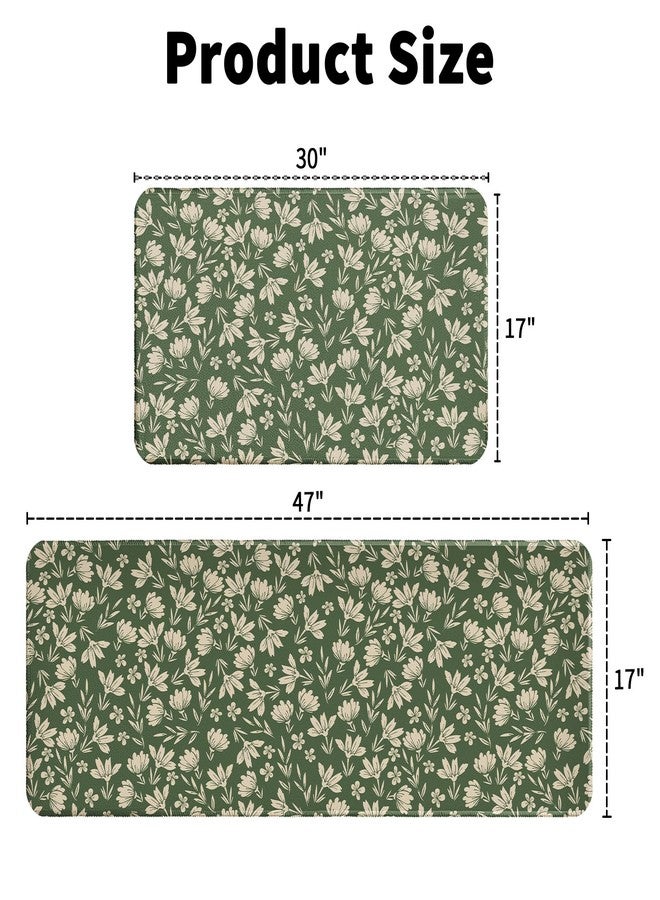 Aytipun Spring Sage Green Kitchen Rugs for Floor Set of 2 Vintage Flower Old Style Cute Cream Floral Decorative Kitchen Mats Non Slip Rustic Farmhouse Kitchen Decor Runner Rugs, 17x47 inch and 17x30 inch - Image 3