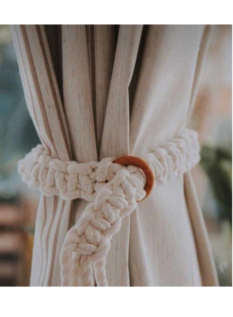 Boho macrame 2 Pack Decorative Hand Woven Cotton Curtain Cords - Image 1
