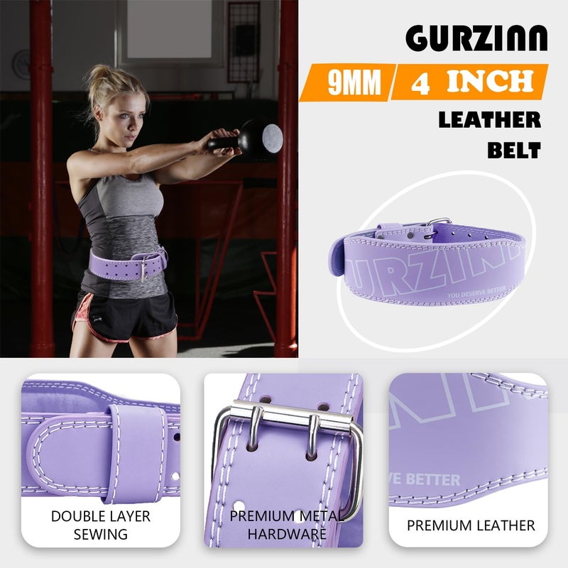 GurZinn 9 Mm Weight Lifting Belt For Ladies (4"" Wide /9Mm Thickness) - Leather Gym Belts Lower Waist Back Support For Women Fitness Squat Deadlift Heavy Duty Cross Training Gym Powerlifting Workout(Purple/Xs) - Image 2
