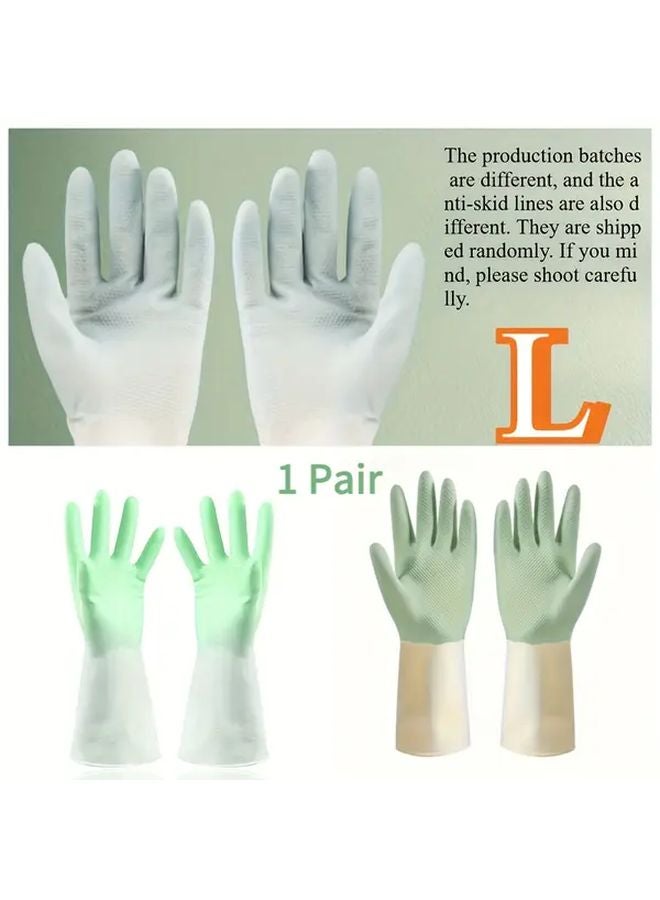 Green Latex Kitchen Gloves Non Slip Waterproof Dishwashing Cleaning Household Use Size L - Image 1