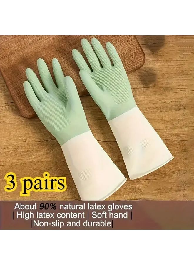 Green Latex Kitchen Gloves Non Slip Waterproof Dishwashing Cleaning Household Use Size L - Image 2