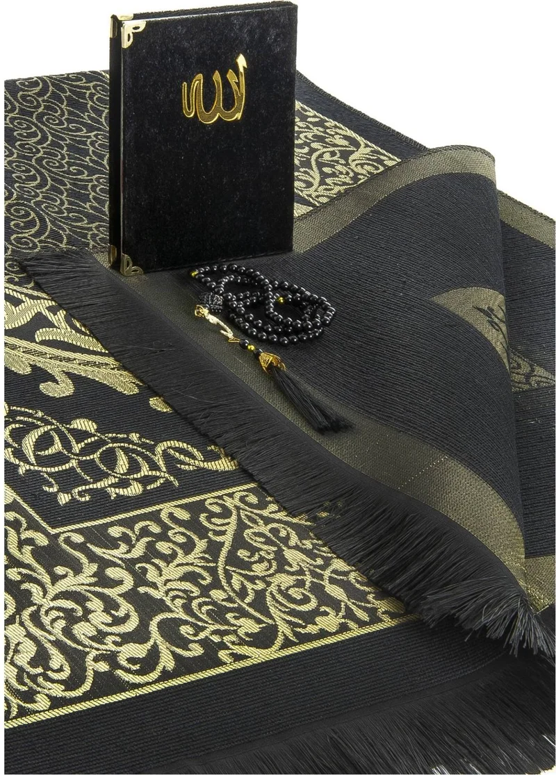 İhvan Online Dowry Prayer Rug Set Luxury Worship Set - Black