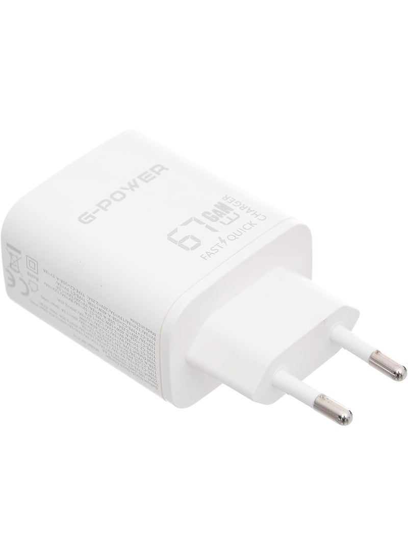 جي باور شاحن جي-باور GP-C15 بقوة 67 واط بثلاثة منافذ (USB-A ومنفذان USB-C) يدعم تقنية الشحن السريع كوالكوم 3.0، متوافق مع أجهزة ماك بوك برو، وآيباد، وجالاكسي، وبيكسل، وآيفون، وغيرها - أبيض وأسود - Image 3