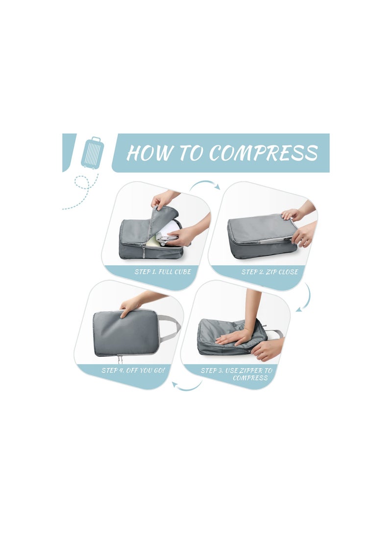 8-Piece Expandable Waterproof Compression Packing Cubes Set for Travel, Includes Shoe Bag and Laundry Bag - Essential Luggage Organizers for Suitcases (Grey) - Image 4