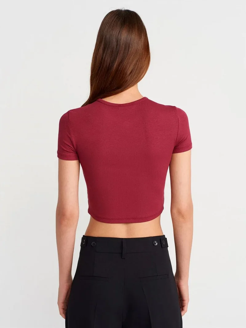 ديلفين DILVIN Slim Fit Crop Blouse With Buttons