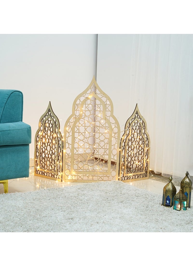 هلالفل حامل عرض مسجد خشبي أنيق للديكور المنزلي الإسلامي في عيد الفطر وحفلات الزفاف | خشب الزيزفون، قطعة ديكور إسلامية لغرفة المعيشة وغرفة النوم والصالات | عرض مسجد مثبت على الأرض. - Image 1