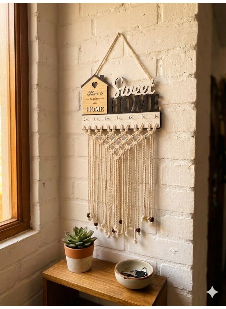 مكرمية هاند ميد المصنوعة يدويًا تصميم أنيق لتعليق المفاتيح بخيوط قطنية طبيعية ولمسة فنية تضيف هدوء وجمال للمكان. - Image 1