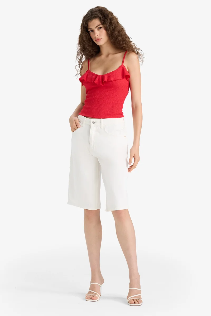 ديفاكتو Slim Fit Ruffle Collar Strappy Red Tank Top