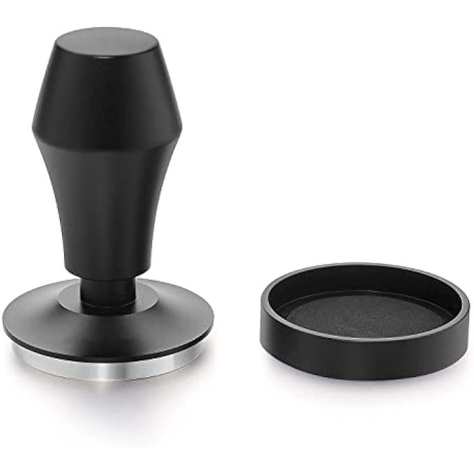 كاست ويف مكبس قهوة إسبريسو فاخر مقاس 53 مم مع مقبض من الألومنيوم المؤكسد بنابض معاير وقاعدة مسطحة من الفولاذ المقاوم للصدأ لآلة الإسبريسو باللون الأسود - Image 1