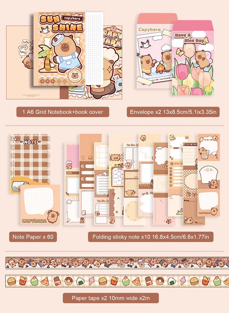 Vintage Aesthetic Scrapbook Kit(186pcs), CAPYBARA Theme Journal Kit with Journaling/Scrapbooking Supplies, Stationery, A6 Grid Notebook Graph Ruled Pages.DIY Gift for Teen Girl Kid Women. - Image 2