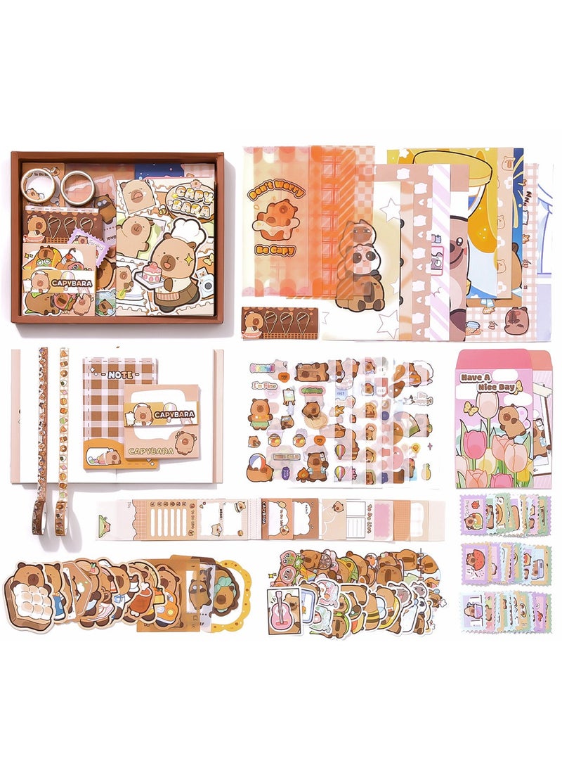 Vintage Aesthetic Scrapbook Kit(186pcs), CAPYBARA Theme Journal Kit with Journaling/Scrapbooking Supplies, Stationery, A6 Grid Notebook Graph Ruled Pages.DIY Gift for Teen Girl Kid Women. - Image 1