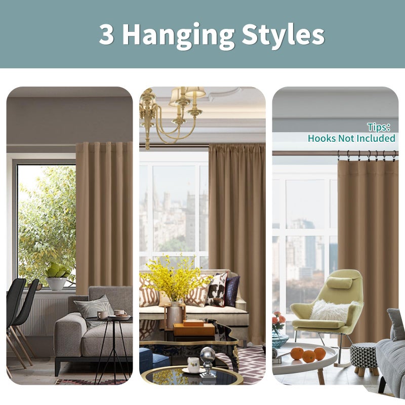 BGment 100% Room Darkening Thermal Insulated Blackout Curtains 72 Inches Long with Liner  Rod Pocket and Back Tab Double Layer Noise Reduce Curtains for Bedroom (52 x 72 Inch  2 Panels  Taupe) - Image 3