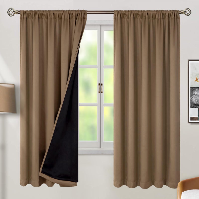BGment 100% Room Darkening Thermal Insulated Blackout Curtains 72 Inches Long with Liner  Rod Pocket and Back Tab Double Layer Noise Reduce Curtains for Bedroom (52 x 72 Inch  2 Panels  Taupe) - Image 2
