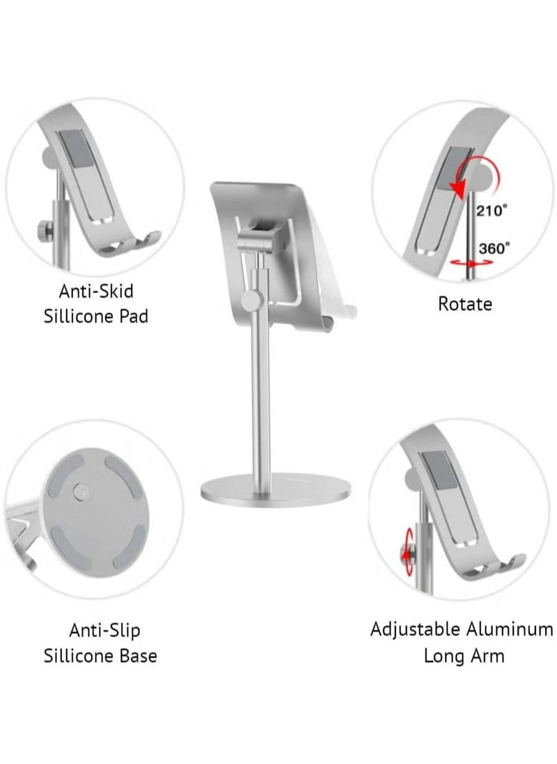 ELTRAZONE - Universal Adjustable Aluminum Alloy Mobile & Tablet Stand – Sleek Silver Desktop Holder for Smartphones, iPads & Tablets – Foldable, Angle & Height Adjustable Phone Dock for Desk, Bedside or Office Use – Stable, Lightweight & Compatible with All Devices - Image 1
