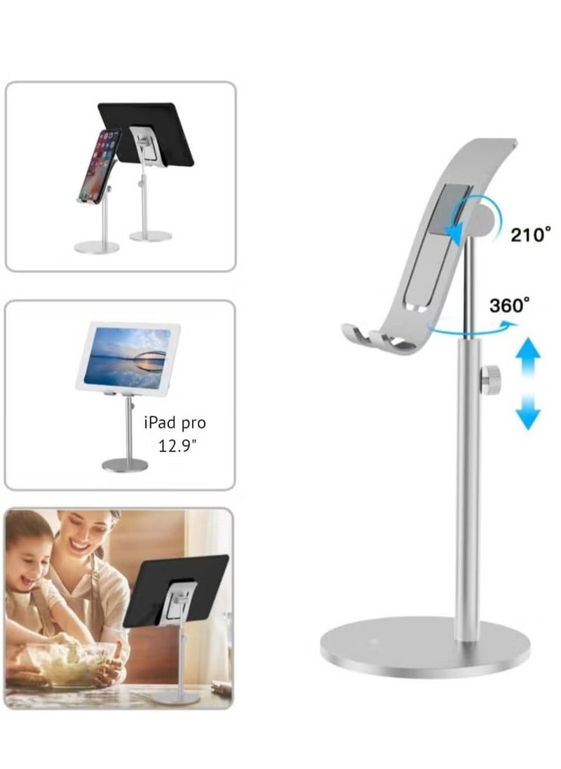 ELTRAZONE - Universal Adjustable Aluminum Alloy Mobile & Tablet Stand – Sleek Silver Desktop Holder for Smartphones, iPads & Tablets – Foldable, Angle & Height Adjustable Phone Dock for Desk, Bedside or Office Use – Stable, Lightweight & Compatible with All Devices - Image 1
