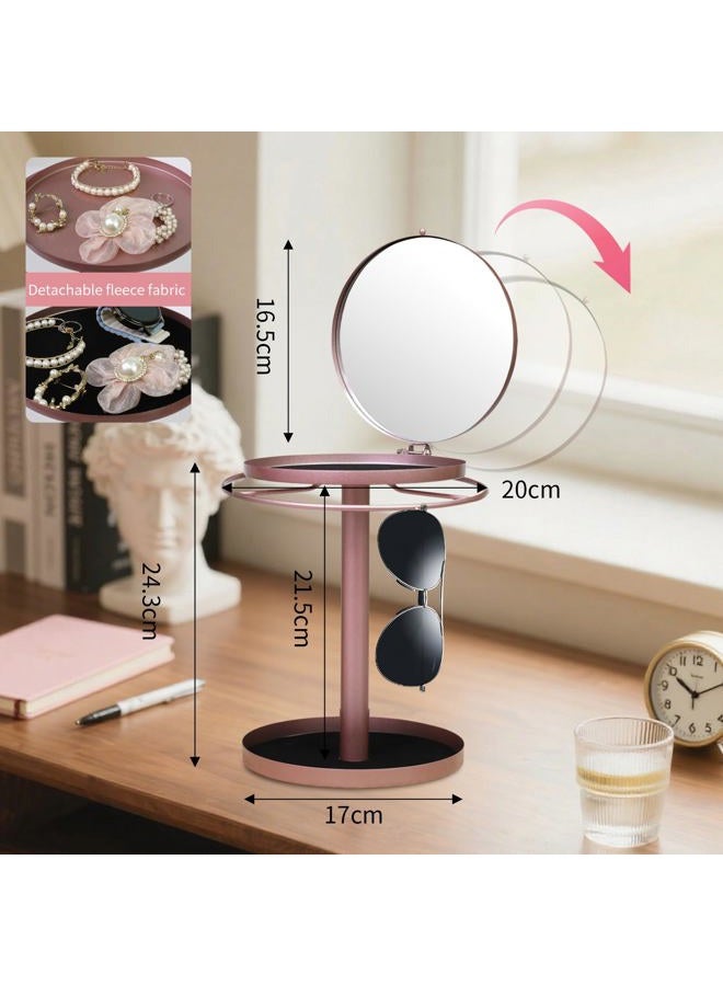 FlyingMage 360° Rotating Sunglasses Organizer With Mirror, Metal Glasses Holder Stand, Sunglass Storage Display Eyewear Eyeglasses Rack with Tray for Desk Nightstand Dresser Table Countertop Bedroom, Rose Gold - Image 4