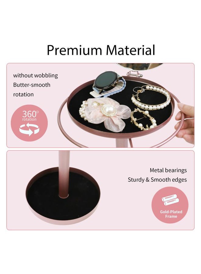 FlyingMage 360° Rotating Sunglasses Organizer With Mirror, Metal Glasses Holder Stand, Sunglass Storage Display Eyewear Eyeglasses Rack with Tray for Desk Nightstand Dresser Table Countertop Bedroom, Rose Gold - Image 5