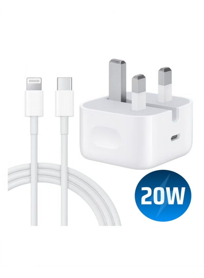 iPhone 20W Fast Charger | USB C Wall Fast Charger with USB C to Lightning Cable Compatible with iPhone 14/14 Pro/14 Pro Max/13/12/SE2020/11/XR/XS Max/X/iPad - Image 1