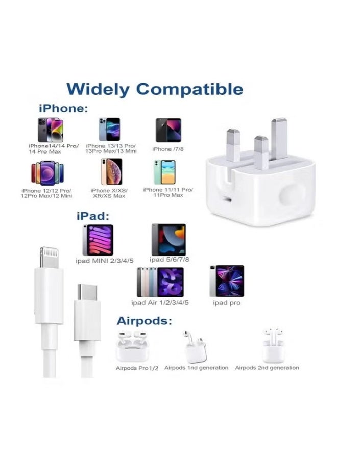 iPhone 20W Fast Charger | USB C Wall Fast Charger with USB C to Lightning Cable Compatible with iPhone 14/14 Pro/14 Pro Max/13/12/SE2020/11/XR/XS Max/X/iPad - Image 2