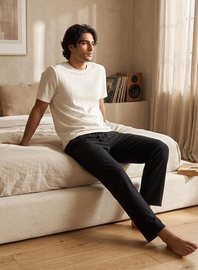Textured T-shirt & Pyjama Set