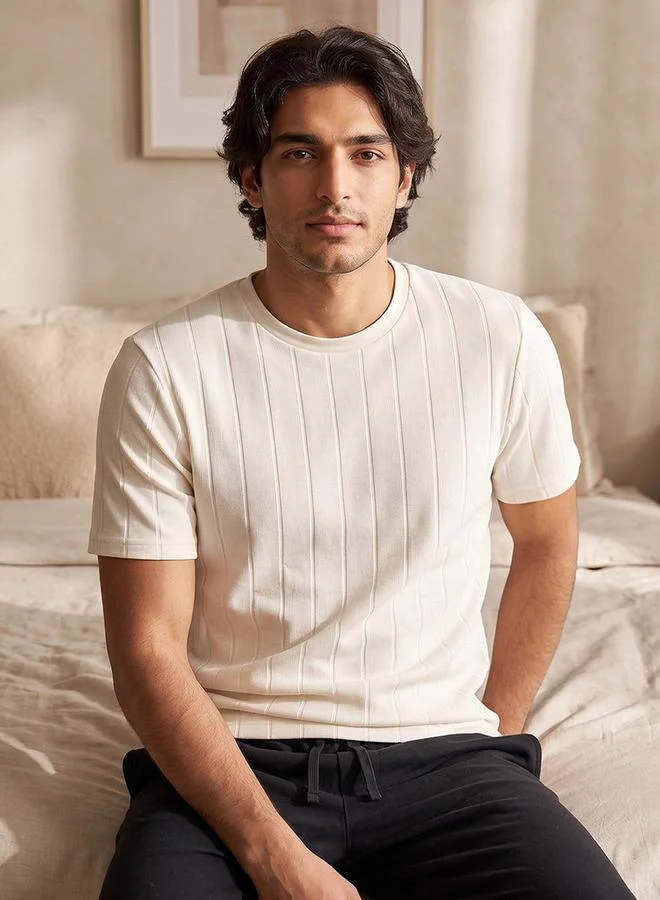 Splash FAV WHITE Textured T-shirt & Pyjama Set for Men | Best Price UAE