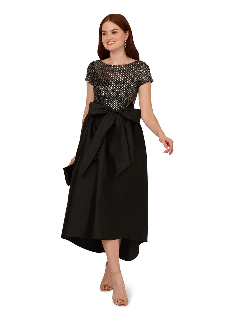 Adrianna Papell Asymmetric Hem Bow Detailed Dress