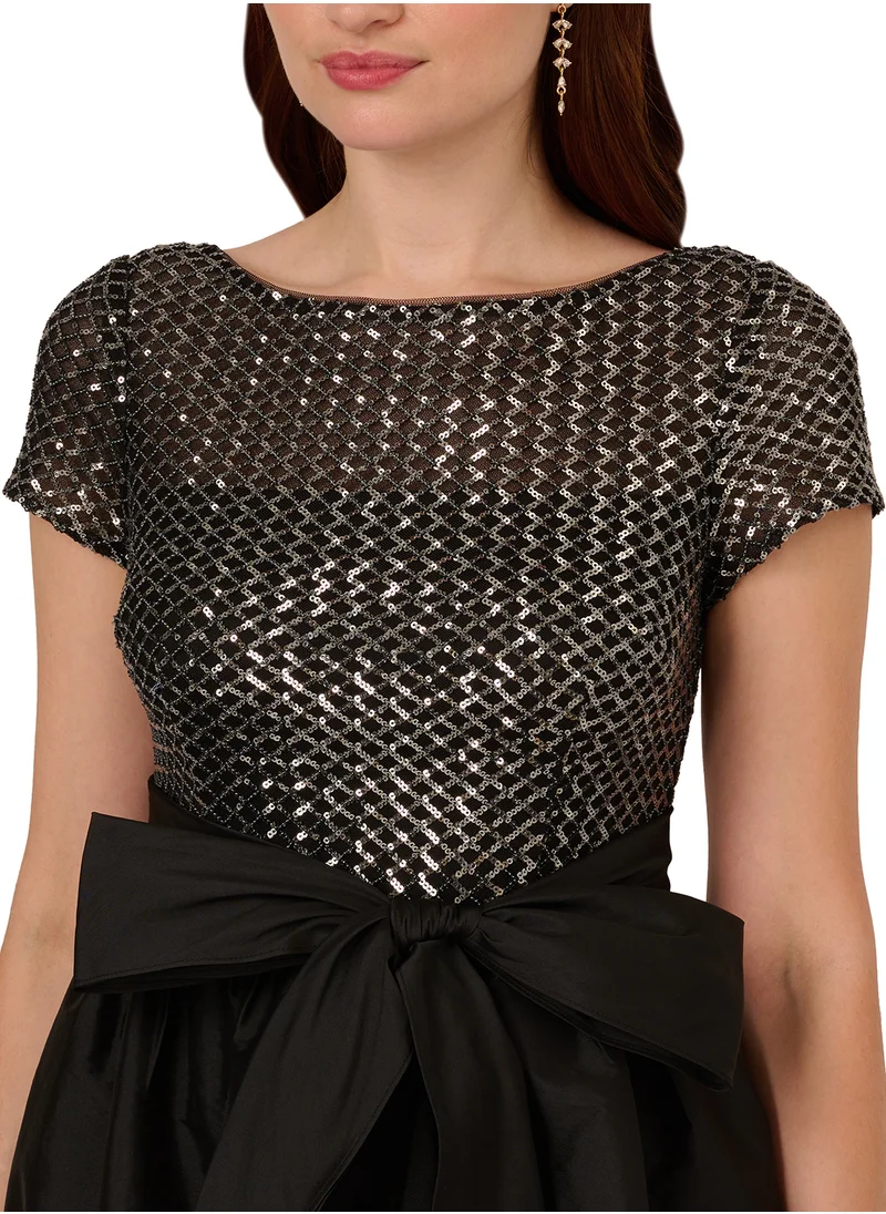 Adrianna Papell Asymmetric Hem Bow Detailed Dress