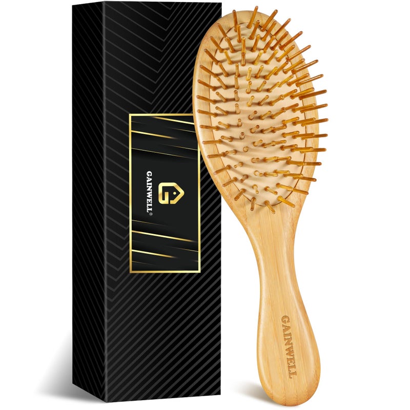 GAINWELL Hair Brush for Hair Growth, Bamboo Bristles Detangling Wooden Paddle Hair Brush for Massaging Scalp, All Hair Types Women Men Kids, Ergonomic Handle, Pointed Bristle - Image 1