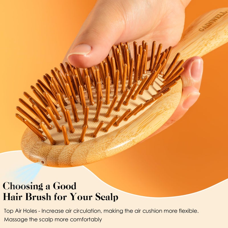 GAINWELL Hair Brush for Hair Growth, Bamboo Bristles Detangling Wooden Paddle Hair Brush for Massaging Scalp, All Hair Types Women Men Kids, Ergonomic Handle, Pointed Bristle - Image 3