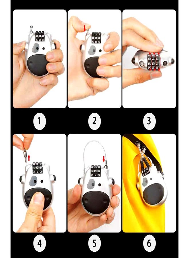 فلاين قفل رمزي مكون من 3 أرقام، تصميم جميل على شكل بقرة، قفل عربة أطفال، قفل مركب، عربة أطفال، دراجة، قفل أمان بكلمة مرور، قفل مشفر لقفل عربة الأطفال، حقيبة ظهر، خوذة، خزانة (بقرة بيضاء) - Image 4