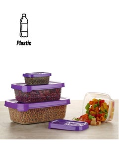 sulfar Sulfar Rectangular Plastic Food Storage Container with Air Tight Lid Kitchen Container Meat Box Fridge and Freezer Storage Boxes Bowl - 225ml, 325ml, 650ml, 1250ml, 4 Pcs, Clear (Purple)  - Image 1