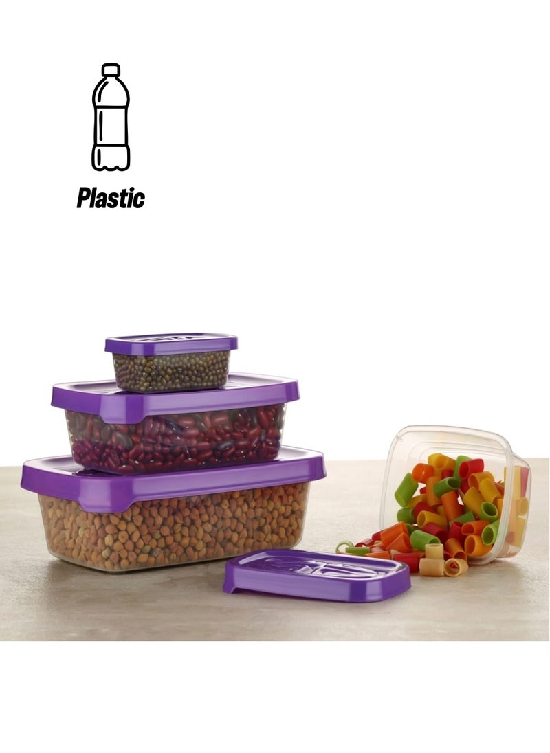 sulfar Sulfar Rectangular Plastic Food Storage Container with Air Tight Lid Kitchen Container Meat Box Fridge and Freezer Storage Boxes Bowl - 225ml, 325ml, 650ml, 1250ml, 4 Pcs, Clear (Purple)  - Image 1