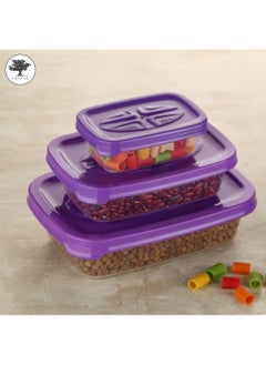 sulfar Sulfar Rectangular Plastic Food Storage Container with Air Tight Lid Kitchen Container Meat Box Fridge and Freezer Storage Boxes Bowl - 225ml, 325ml, 650ml, 1250ml, 4 Pcs, Clear (Purple)  - Image 2