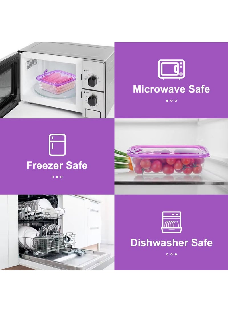 sulfar Sulfar Rectangular Plastic Food Storage Container with Air Tight Lid Kitchen Container Meat Box Fridge and Freezer Storage Boxes Bowl - 225ml, 325ml, 650ml, 1250ml, 4 Pcs, Clear (Purple)  - Image 3