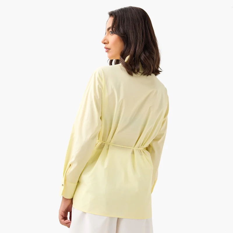 Iconic Iconic Poplin Wrap Top with Collar and Long Sleeves