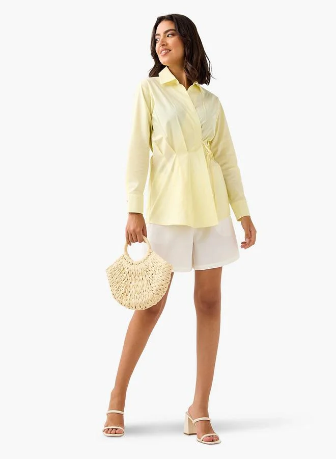 ايكونيك توب لف بياقة وأكمام طويلة من البوبلين الأيقوني